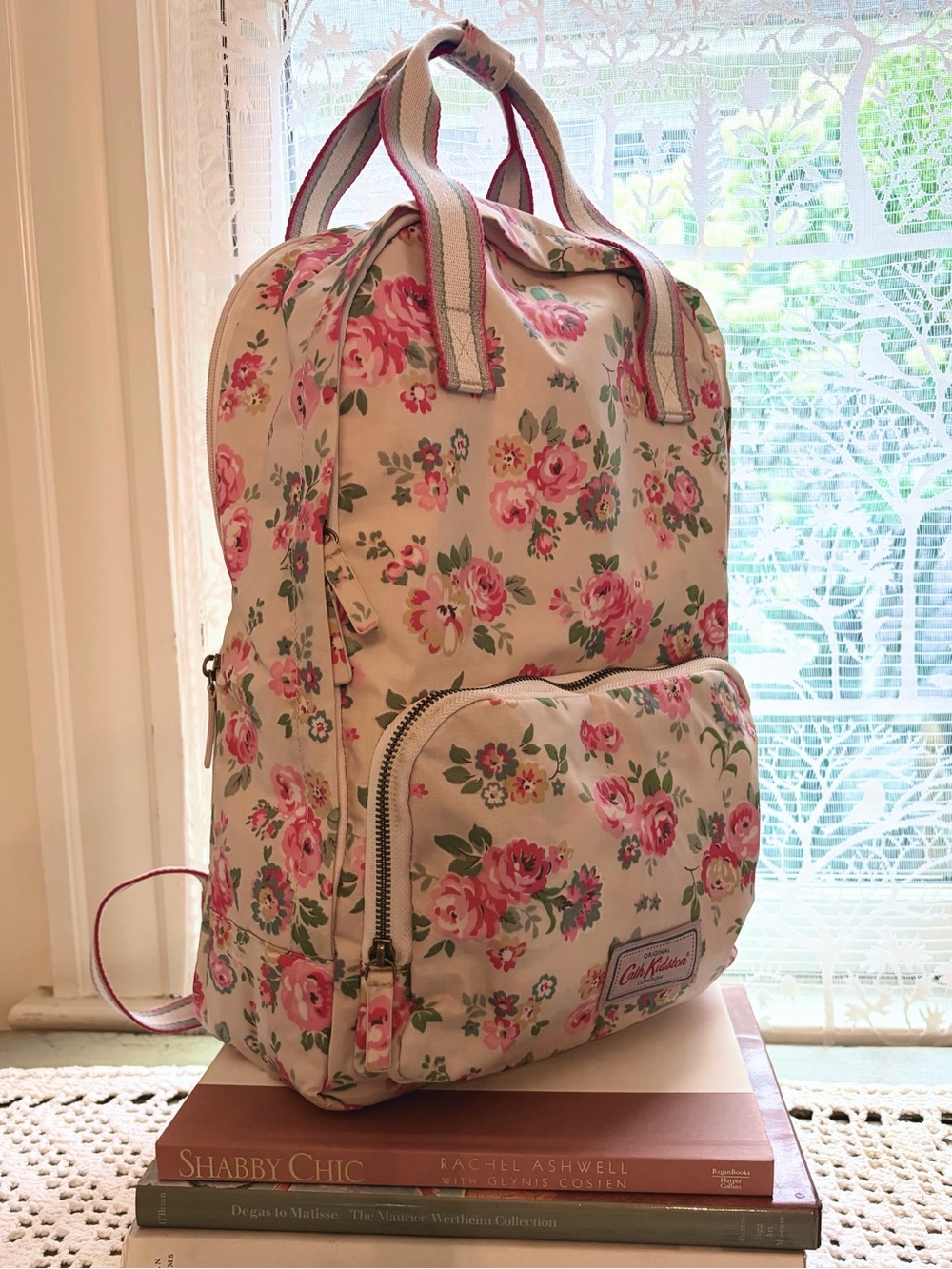 NWOT Cath Kidston London Coated Cotton Floral Backpack cream pink